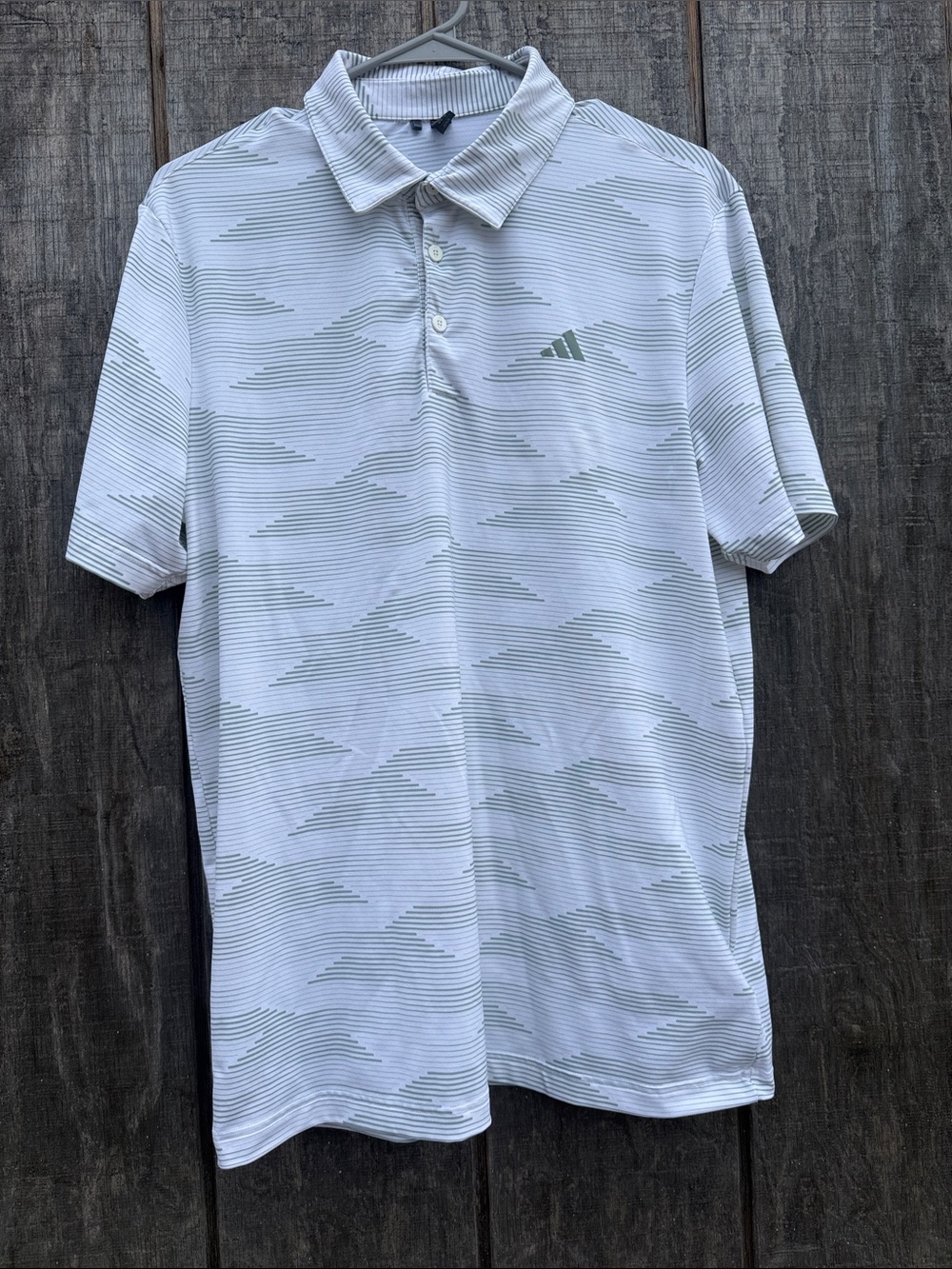 adidas Men’s M White Polo with Subtle Green Stripe Pattern Golf Polo Activewear